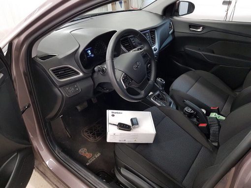 Сертифицированная установка сигнализации StarLine A39, тонировка — Hyundai Solaris
