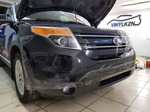 Бронирование антигравийной плёнкой Hexis Bodyfence передней части авто, зон риска, полная глубокая полировка — Ford Explorer