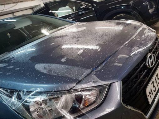 Бронирование капота и части крыши виниловой антигравийной пленкой — Hyundai Solaris