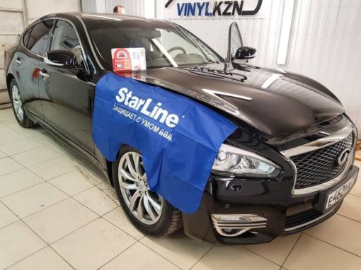 INFINITI Q70 — установили охранный комплекс с автозапуском Starline A93 Eco, так же дооснастили GSM модулем для управления с телефона