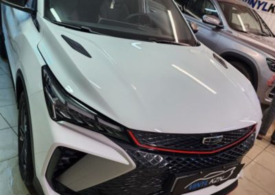 Geely Coolray — забронировали прозрачной полиуретановой плёнкой капот, фары, стойки возле лобового стекла и часть крыши