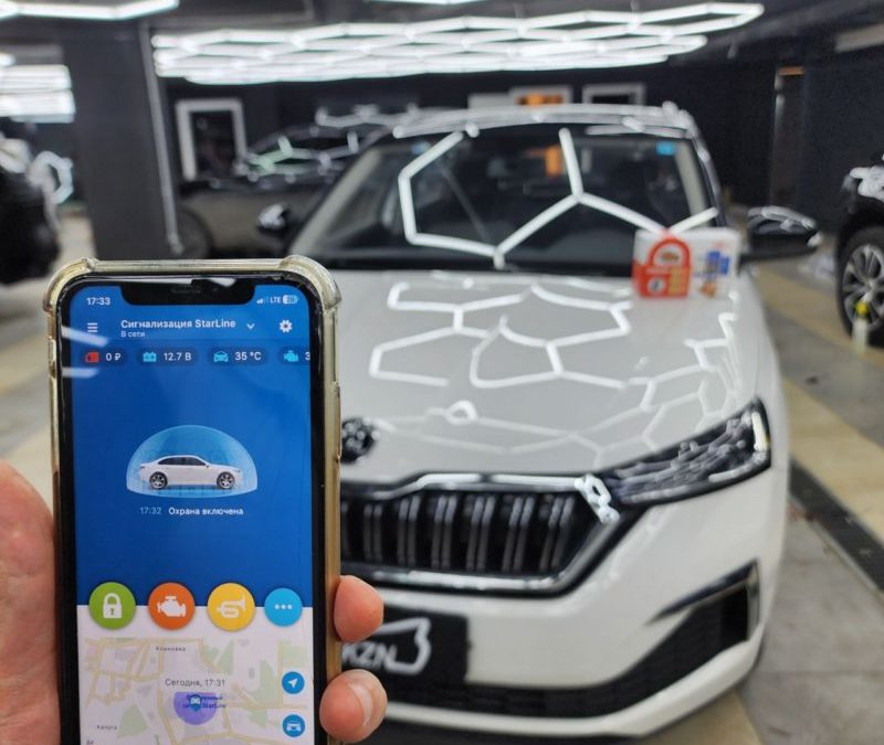 Установили на Skoda Kamiq охранный комплекс с автозапуском и управлением с телефона StarLine S96 GSM