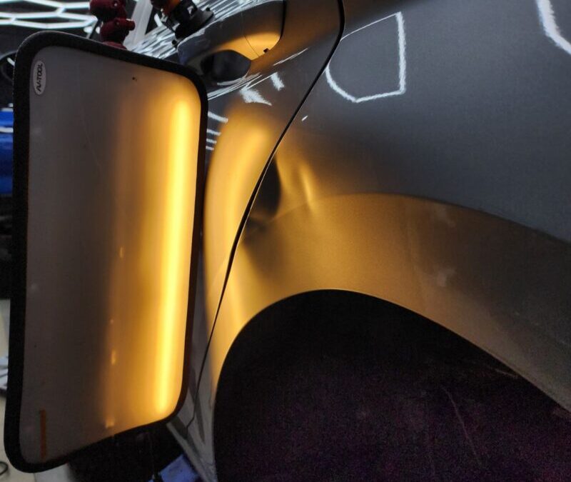 Произвели ремонт вмятины Volkswagen Jetta без покраски на заднем левом крыле